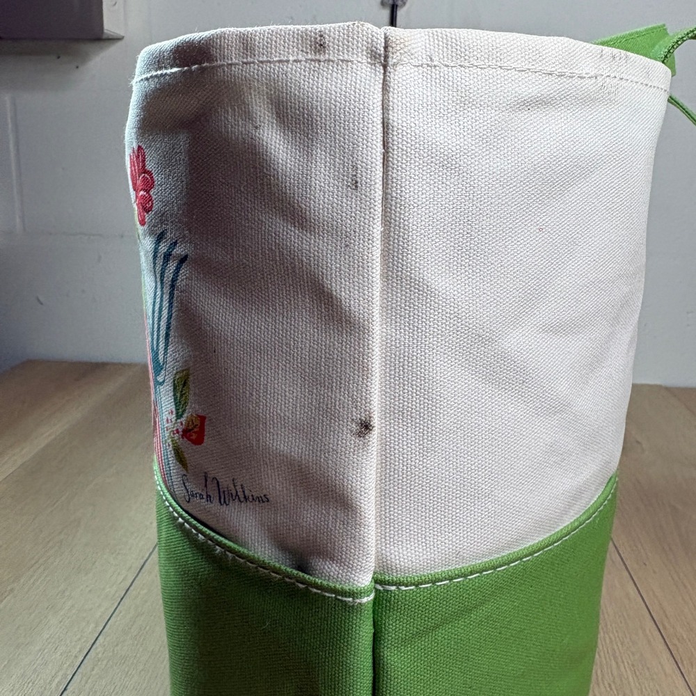 Barnes & Noble Sarah Wilkins Spring Green Garden Canvas PWP Tote Bag Green Cream - Picture 5 of 8